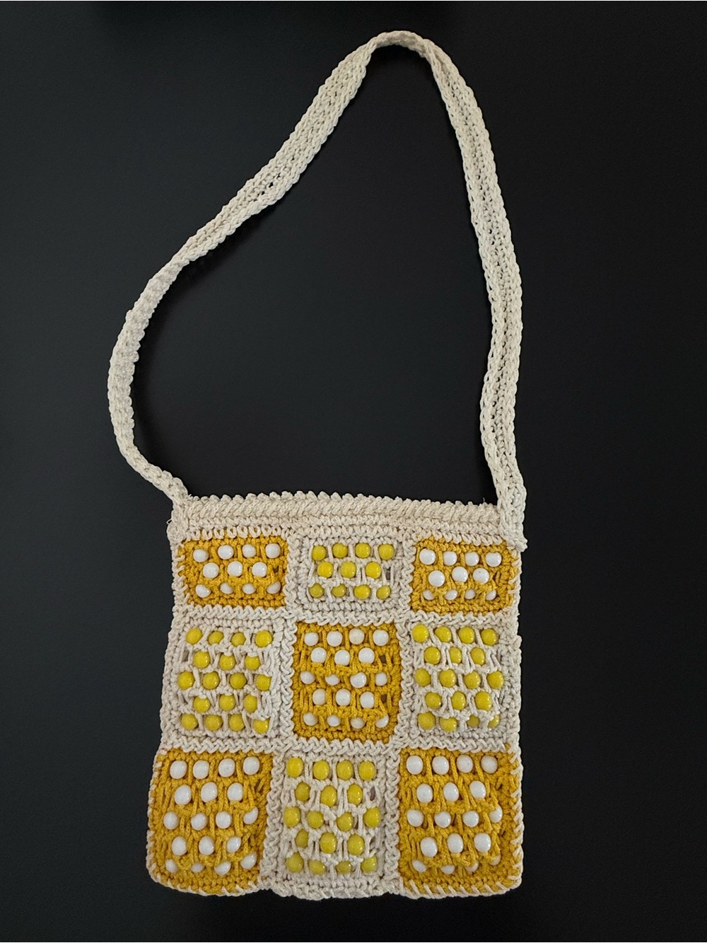 Vintage John Wind Crochet Beaded Shoulder Bag Made in Spain